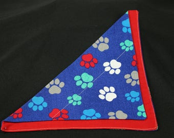 Large Paw Prints On Blue Jean Slip Through Collar No Tie Pet Bandana