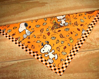 Fall Leaves Snoopy Slip Through Collar No Tie Pet Bandana