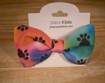 Tie Dye Pawprints Slip Through Collar Pet Bow