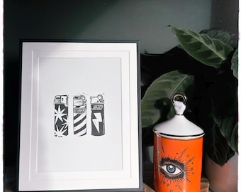 Ilumínalo: grabado en linóleo tallado a mano.