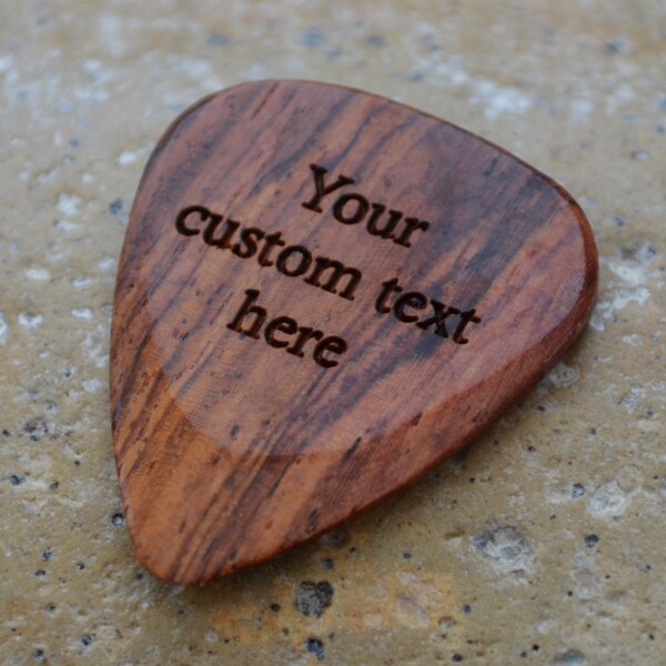 Professional Custom Engraved Guitar Pick / Plectrum. Burma padauk wood.