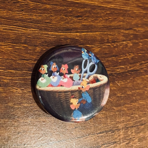 Disney - Cinderella Mice and Birds Making Dress 1.25 inch Button Pin