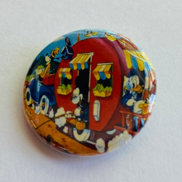 Disney -Classic Mickey Mouse - Donald Duck- Goofy Camper Cartoon 1.25 inch Button Pin