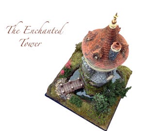 The Enchanted Tower Book Nook/Handmade Fantasy Fairy House with Rechargeable LED Lights
