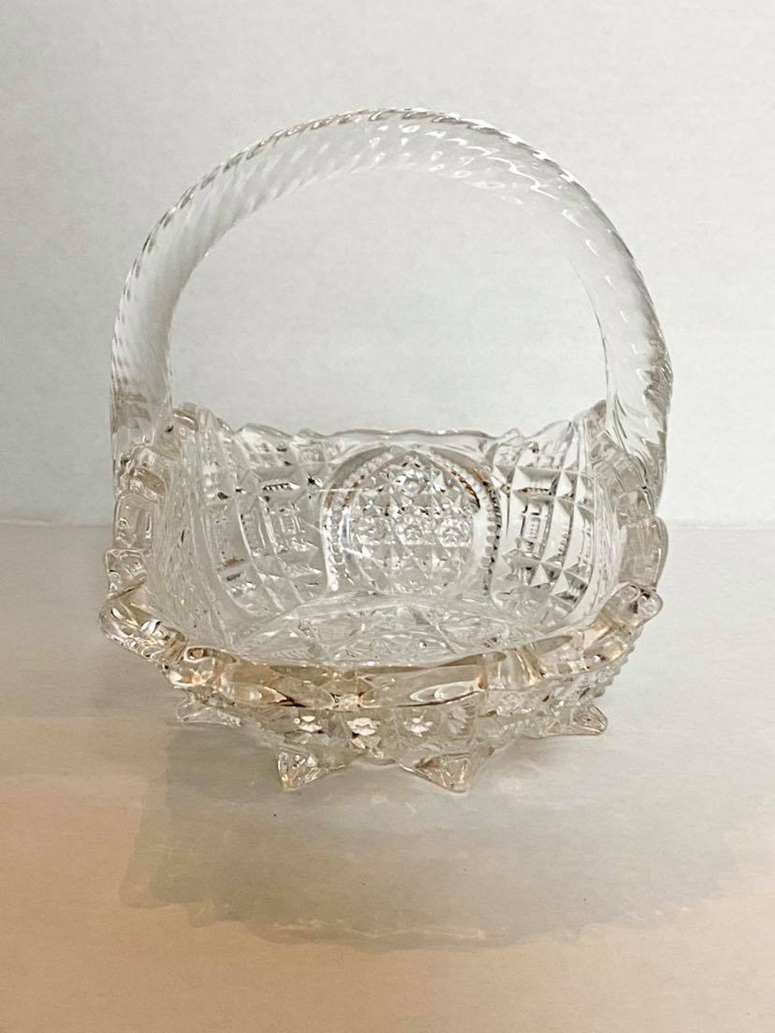Vintage Indiana Clear Glass Basket with Handle Etsy