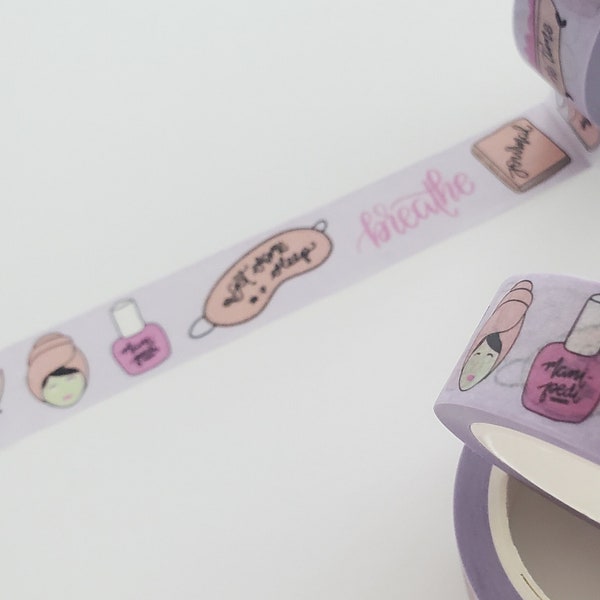 Self Care Washi Tape, Me Time Washi Tape, Bullet Journaling Washi Tape, Cute Washi Tape, Self-Love Journaling Spread, Purple Washi Tape