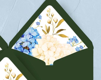 Printed Envelope Liners, DIY Blue Floral Wedding Invites, Floral Envelope Liners, Wedding Invite Envelopes, Watercolor Bridal Shower Invite