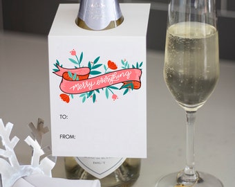 Christmas Wine Bottle Gift Tag, Holiday Party Hostess Gift, Merry Everything Gift Tag Modern Christmas Gift Tag, Floral Christmas Card