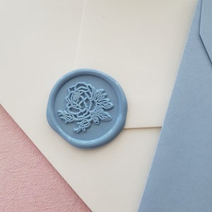 Dusty Blue Wax Seals, Floral Wax Seal, Dusty Blue Peony Wax Seal, Self Adhesive Wax Seal, DIY  Wedding Invites, Dusty Blue Wedding Invites