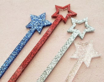 4th of July Drink Stirrers, Star Swizzle Sticks, Patriotic Home Decor, USA Party Decor, Glitter Star Stirring Sticks, Memorial Day Party
