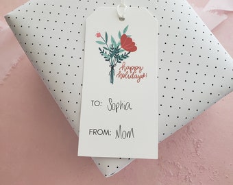 Christmas Gift Tag Set of 8, Floral Christmas Tags, Gift Wrapping Tags, Flower Gift Tags, Modern Christmas Hang Tags, Minimalist Gift Tags