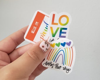 LGBTQ Rainbow Pride Stickers, Rainbow Gay Pride Sticker Set, Pride Decorations, Gay Pride Gift, Love is Love Sticker, Born This Way Proud AF