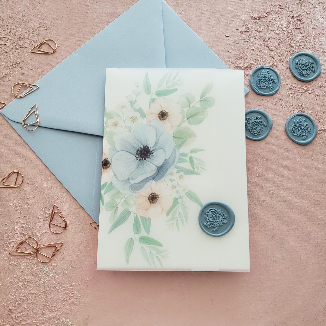 Watercolor Floral Vellum Wrap Dusty Blue Flower Vellum Etsy