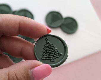 Dark Green Christmas Tree Wax Seal, Christmas Card Envelope Seal, Self-adhesive Wax Seal Stickers for Christmas, Winter Cards Envelope Seals