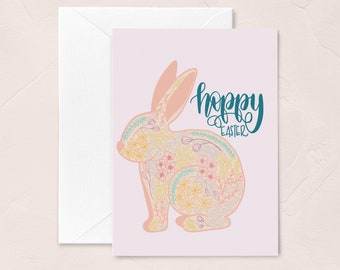 Happy Easter Greeting Card, Hoppy Easter, Bunny Rabbit Easter Card, Easter Greetings, Funny Card, Spring Celebration