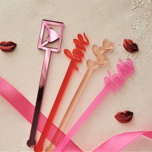 Valentine's Day Stir Stick, Galentine's Drink Stir Sticks, Blush Drink Stirrer, Love Swizzle Sticks, Valentine's Party Cocktail Drink Sticks Assorted (one each)