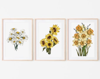 Floral Wall Art, Mother's Day Gifts, Set of 3, Floral Art Prints, Wildflower Art, Spring Home Decor, Farmhouse Flower Art, Garden Art