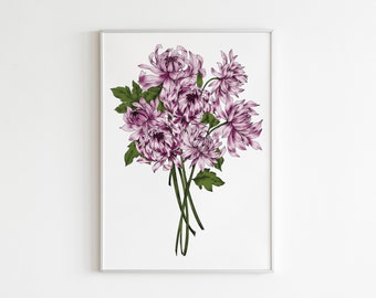 Blumen Wandkunst, Muttertagsgeschenke, Dahlien Blumenkunst, Dahlie Botanische Illustration, Florale Wandkunst, Garten Wandkunst, Bauernhaus Dekor