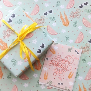 Birthday Wrapping Paper, Happy Birthday Gift Wrap, Beach Themed Birthday Gift Wrap, Wrapping Paper Sheets, Summer Birthday Gifts Girly Wrap image 4
