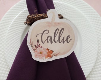 Tarjeta de lugar de Acción de Gracias, Tarjeta de lugar de calabaza, Tarjeta de escolta de boda de otoño rústico, Corte de calabaza, Decoración de mesa de Acción de Gracias, Etiqueta de charcutería