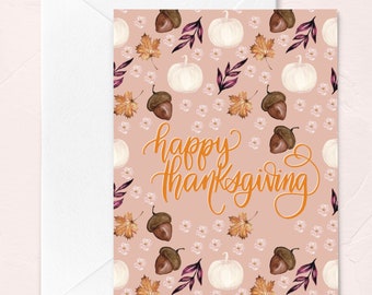 Thanksgiving Greeting Card, Fall Holiday Card, Watercolor Fall Illustrations, Fall Pattern, Pumpkin Greeting Card, Watercolor Fall Leaves