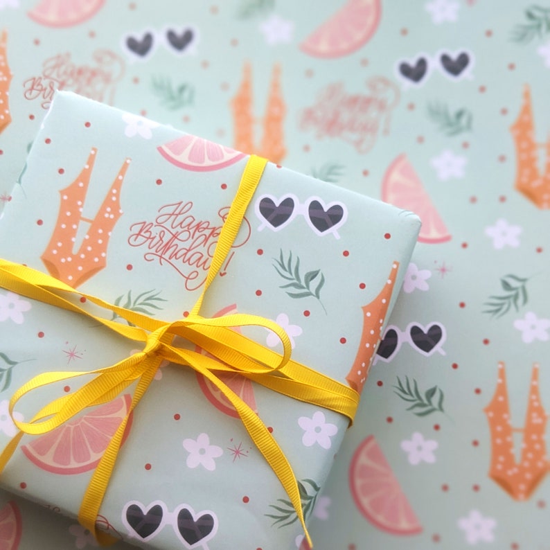 Birthday Wrapping Paper, Happy Birthday Gift Wrap, Beach Themed Birthday Gift Wrap, Wrapping Paper Sheets, Summer Birthday Gifts Girly Wrap image 1