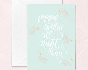 Funny Baby Shower Card, Funny Greeting Card for New Parents, Poppin' Bottles, New Baby Greeting Card, Gender Neutral Baby Shower Card