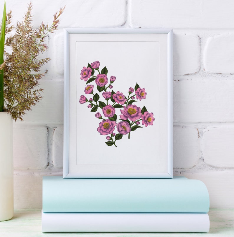 Floral Wall Art, Mother's Day Gift, Flower Wall Art, Camellia Art Print, Botanical Art Print, Garden Wall Art, Botanical Decor, Gift For Her image 2