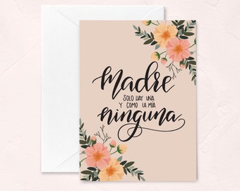 Madre Solo Hay Una, Mother's Day Card in Spanish, Mother's Day Gifts, Spanish Mom Birthday Card, Dia de las Madres, Spanish Mother's Day