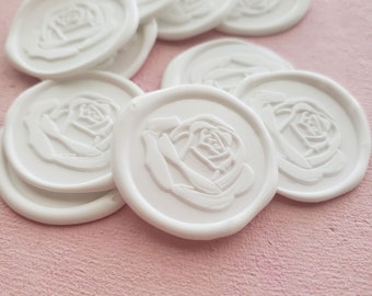 White Rose Floral Wax Seals, White Floral Wedding Wax Seal, White Wedding Invitation, Flower DIY Wax Seals, Self-adhesive Wax Seal