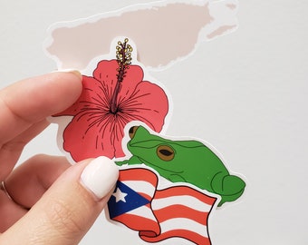 Autocollants de Porto Rico, Carte de Porto Rico, Autocollant Coqui, Drapeau portoricain, Pack d’autocollants Boricua, Autocollants San Juan, Fleur d’hibiscus Amapola
