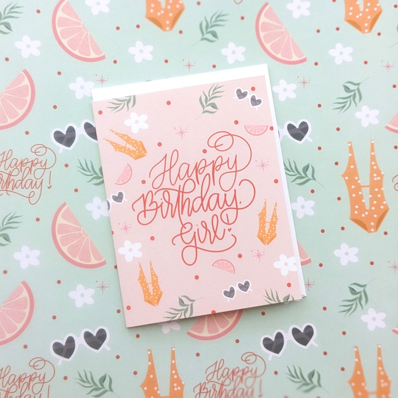 Birthday Wrapping Paper, Happy Birthday Gift Wrap, Beach Themed Birthday Gift Wrap, Wrapping Paper Sheets, Summer Birthday Gifts Girly Wrap image 3