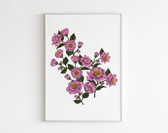 Art floral de mur, cadeau de fête des mères, art de mur de fleur, impression d’art de Camélia, impression botanique d’art, art de mur de jardin, décor botanique, cadeau pour elle