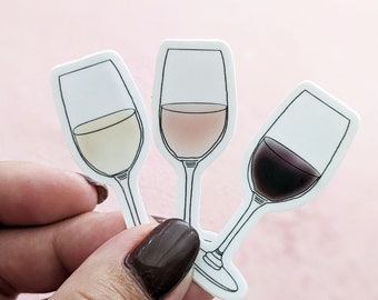 Wine Glass Sticker Set, Graduation Gifts,  Cheers Sticker, Rose Wine Sticker, Red Wine Sticker, White Wine Sticker, Wine illustration