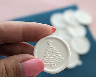 White Christmas Tree Wax Seal, Christmas Card Envelope Seal, Self-adhesive Wax Seal Stickers for Christmas, Winter Cards Envelope Seals