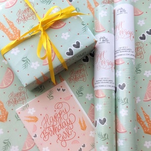 Birthday Wrapping Paper, Happy Birthday Gift Wrap, Beach Themed Birthday Gift Wrap, Wrapping Paper Sheets, Summer Birthday Gifts Girly Wrap image 2