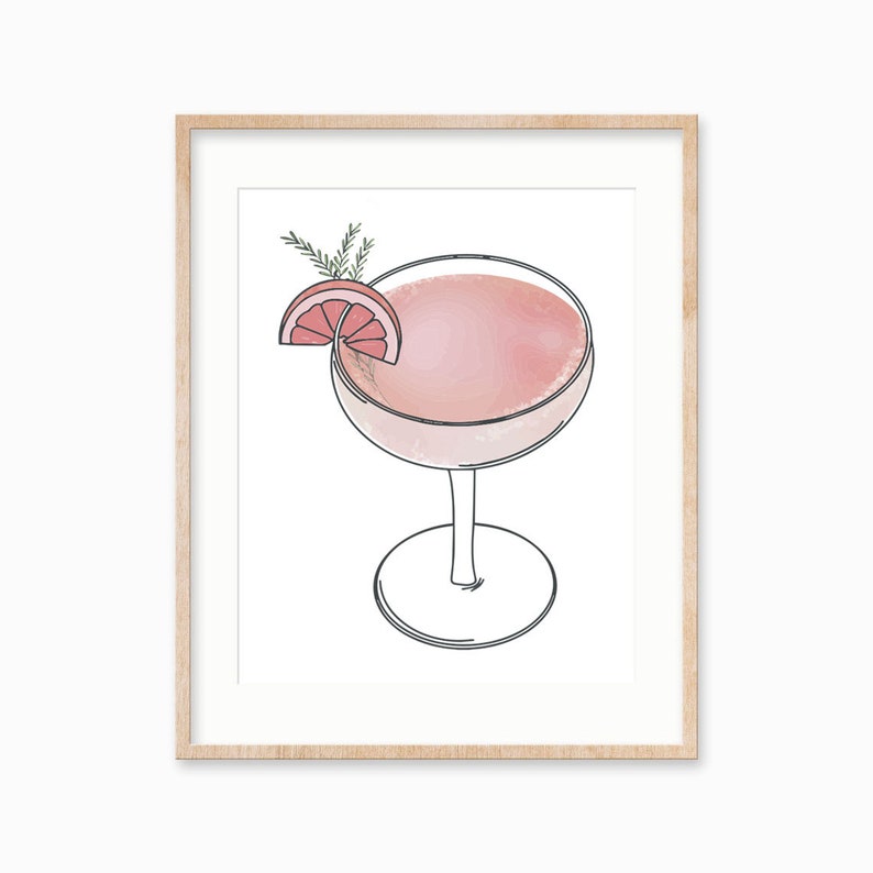 Pink Cocktail Art Print, Bar Cart Art Print, Paloma Bar Wandkunst, Cocktail Illustration Home Decor, Housewarminggeschenk, Happy Hour Art Print Bild 1