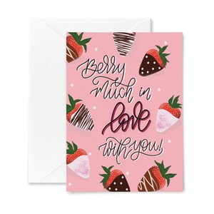 Valentine's Day Greeting Card, Berry Much in Love, Chocolate Covered Strawberries, Funny Cute Valentines Card, Husband Wife Valentine Card image 2