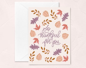 Fall Thank You Card, Thankful Greeting Card, Thanksgiving Note Card, So Thankful for You, Fall Leaves Greeting Card, Hostess Gift for Fall