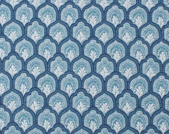 Lacefield Designs ISLA CYAN Azul Branco Floral Medalhão Cortinas Estofamento Almofada Artesanal Tecido de Cama Por Jarda 54" de Largura