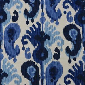Ballard Designs BETHESDA BLUE Indigo White Graphic IKAT Linen Drapery Curtains Upholstery Pillow Craft Bedding Fabric By Yard 54&quot;Wide