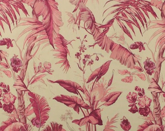 Braemore BAMBOO PALM BERRY Pink Red Tropical Floral Pillow Duvet Cover Drapery Furniture Upholstery Multipurpose Fabric By Yard 54"Wide