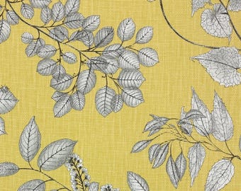 P Kaufmann Pindler Arboretum CITRINE Yellow Large Leaf Vine Blue Butterfly Pillow Cushion Upholstery Bedding Drapery Fabric By Yard 54"Wide