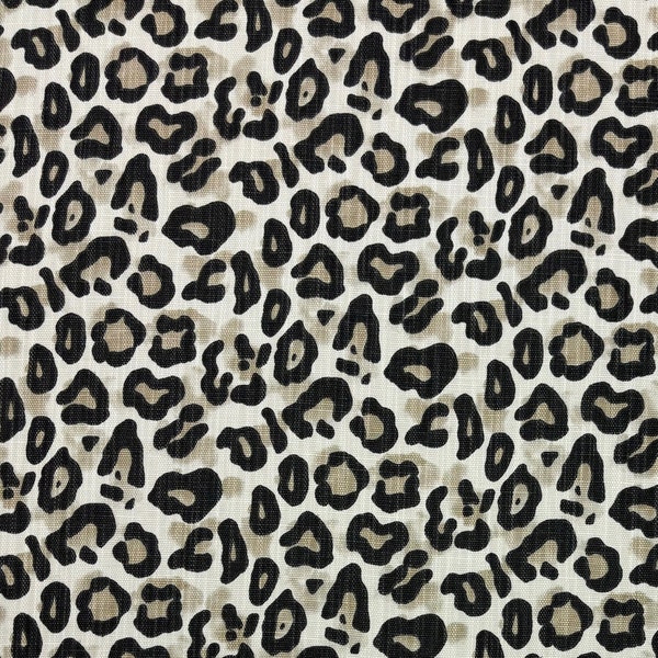 Exclusive Leopard Cheetah Black & Beige White Animal Print Upholstery Pillow Craft Furniture Cushion Bedding Slubby Fabric By The Yard 54"W