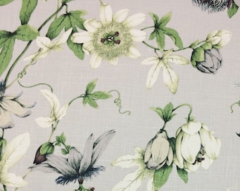 Tela de lino para cortinas, tapicería, cojines, manualidades y ropa de cama, con estampado floral de maracuyá y libélulas de Ballard Designs LOTTIE GRAY, cortada a medida, 54" de ancho