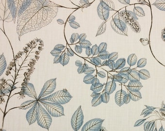 Ballard Designs BECCA CLOUD Blue Butterfly Leaf Vine Craft Pillow Cushion Upholstery Bedding Drapery Fabric By The Yard 54"Wide