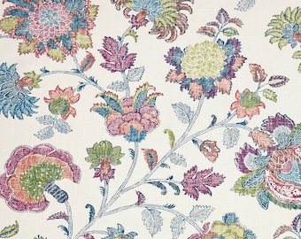 P Kaufmann BRONTE PISCINA Azul Grande Folhas Florais Jacobinas Vinha Cortina Estofado Travesseiro Almofada Tecido de Linho pelo Quintal 54" de Largura