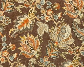 Tela de lino Waverly BROMPTON AMBER BROWN de estilo jacobino con estampado floral, ideal para tapicería de muebles, cojines, cortinas, manualidades y ropa de cama, cortada a medida de 54" de ancho.
