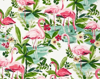 Waverly FLORIDIAN FLAMINGO In BLOOM Pink Tropical Floral Toile Upholstery Pillow Drapery Cushion Bedding Cotton Fabric By The Yard 54"Wide