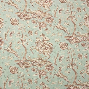 VERVAIN STAFFORDSHIRE CELADON Green Equestrian Horse Floral Linen Pillow Cushion Upholstery Bedding Drapery Designer Fabric By Yard 54&quot;Wide